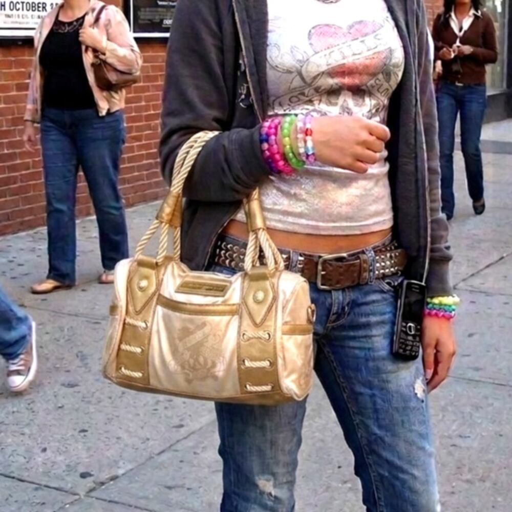Vintage Ed Hardy Scarlet-Duffle bag metallic beige Love Kills Slowly graphic